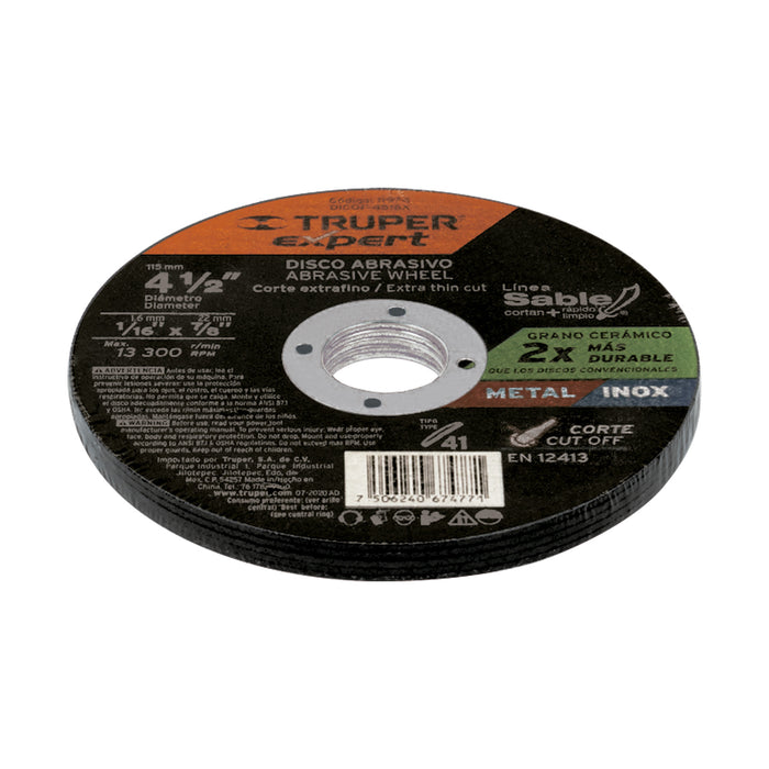 Disco Tipo 41 de 4-1/2' x 1.6 mm corte fino de metal, Expert 11974 DICOF-4516X