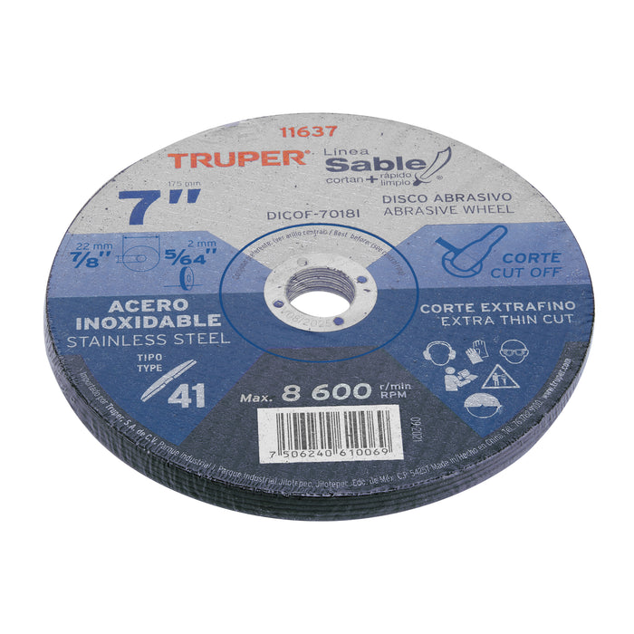 Disco Tipo 41 de 7' x 1.8 mm corte fino acero inox, Sable 11637 DICOF-7018I