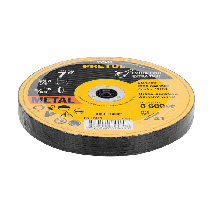 Disco Tipo 41 de 7' x 2 mm corte fino de metal, Pretul 22346 DICOF-7020P