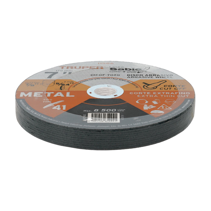 Disco Tipo 41 de 7' x 2 mm corte fino de metal, Sable 11586 DICOF-7020