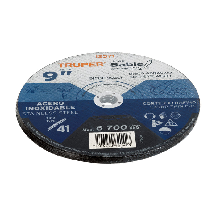 Disco Tipo 41 de 9' x 2 mm corte fino acero inox, Sable 12571 DICOF-9020I