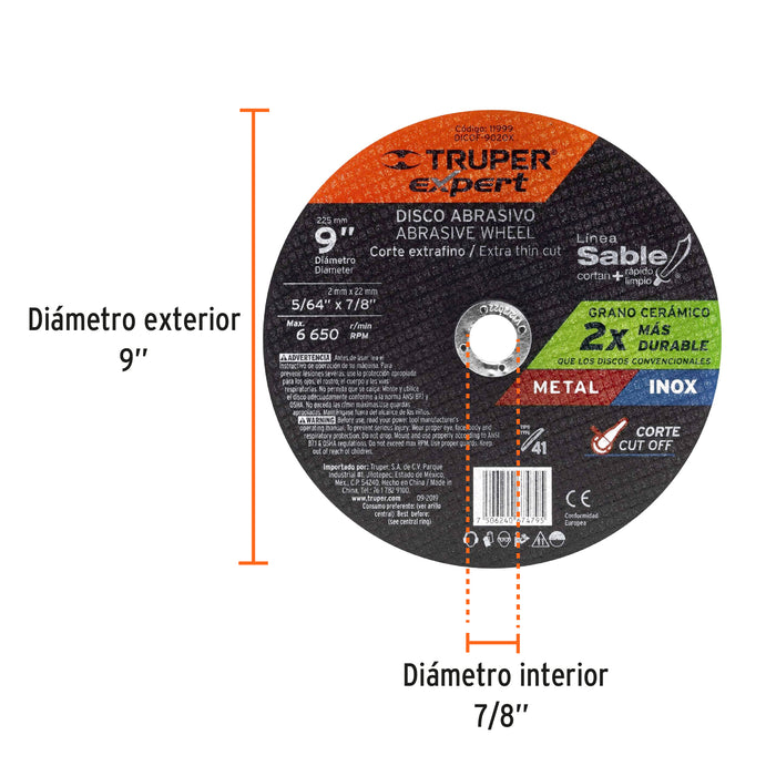 Disco Tipo 41 de 9' x 2 mm corte fino de metal, Expert 11999 DICOF-9020X
