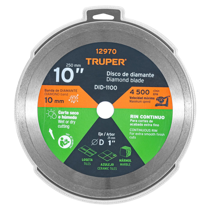 Disco de diamante de 10' x 2.2 mm rin continuo, Truper 12970 DID-1100