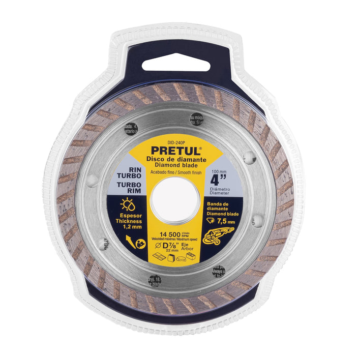 Disco de diamante de 4' x 2.2 mm rin turbo, Truper 12979 DID-240