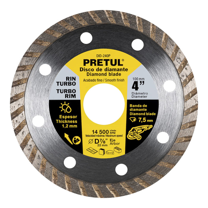 Disco de diamante de 4' x 1.2 mm rin turbo, Pretul 27016 DID-240P