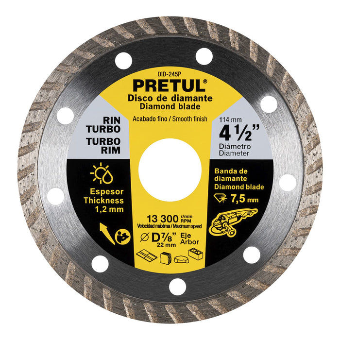 Disco de diamante de 4-1/2' x 1.2 mm rin turbo, Pretul 27017 DID-245P