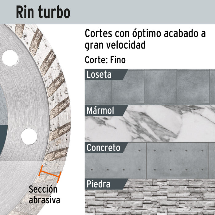 Disco de diamante de 4-1/2' x 2.2 mm rin turbo, Truper 12980 DID-245