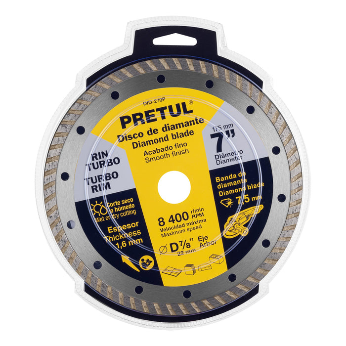 Disco de diamante de 7' x 1.6 mm rin turbo, Pretul 27018 DID-270P