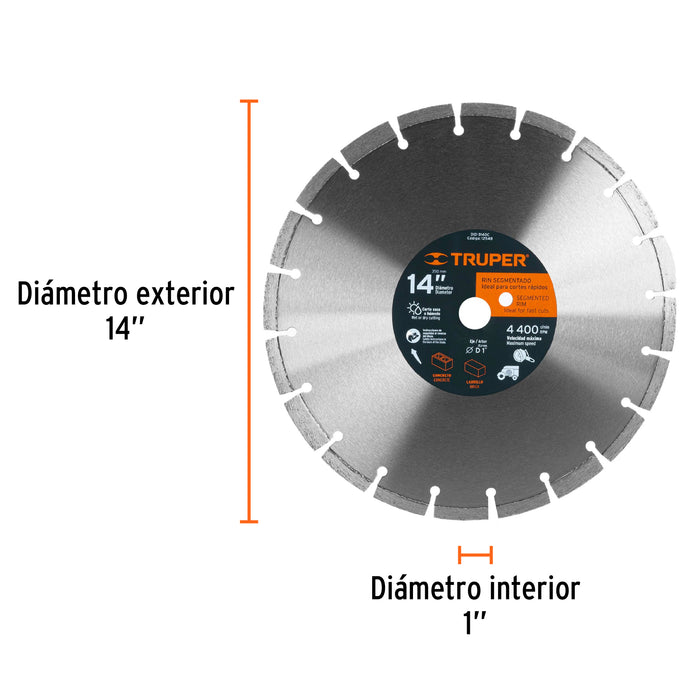 Disco de diamante de 14' x 2.8 mm corte ladrillo y concreto 12548 DID-3140C