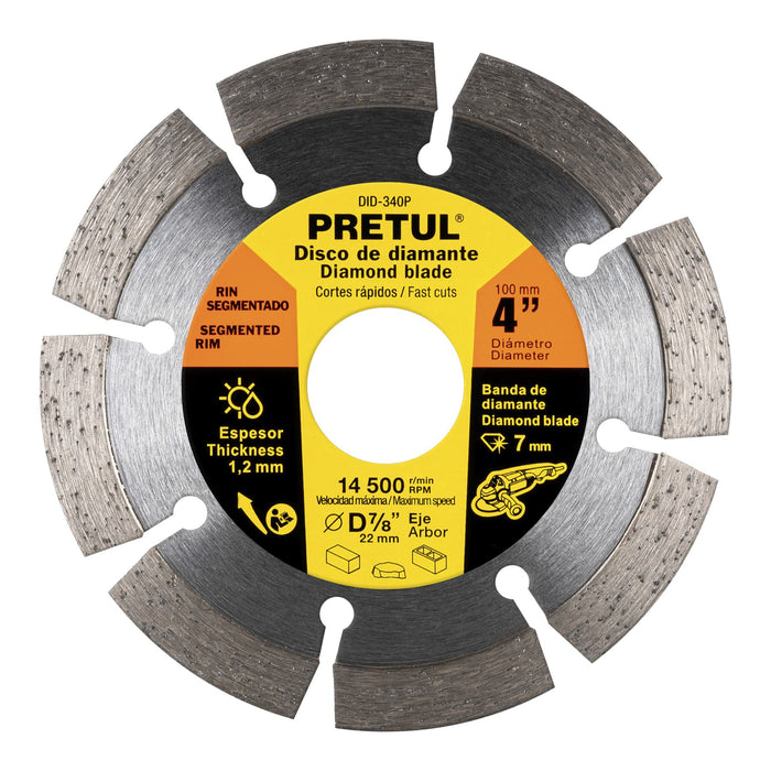 Disco de diamante de 4' x 2.1 mm rin segmentado, Truper 11581 DID-340