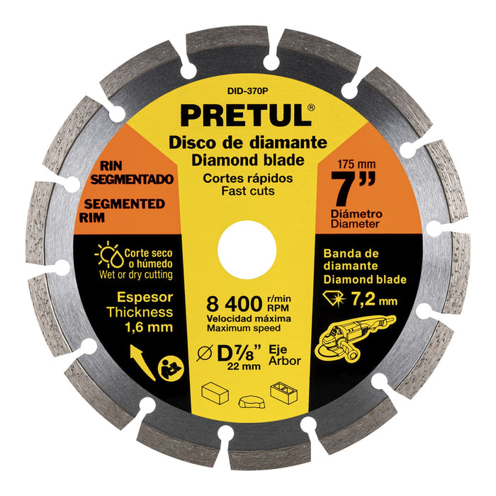 Disco de diamante de 7' x 2.5 mm rin segmentado, Truper 11580 DID-370