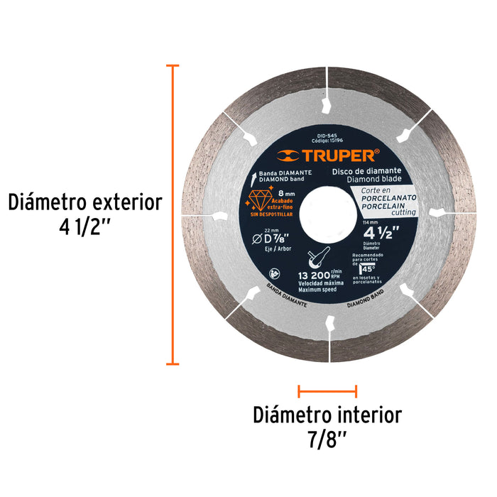 Disco de diamante de 4-1/2' x 1.3 mm corte de porcelanato 15196 DID-545