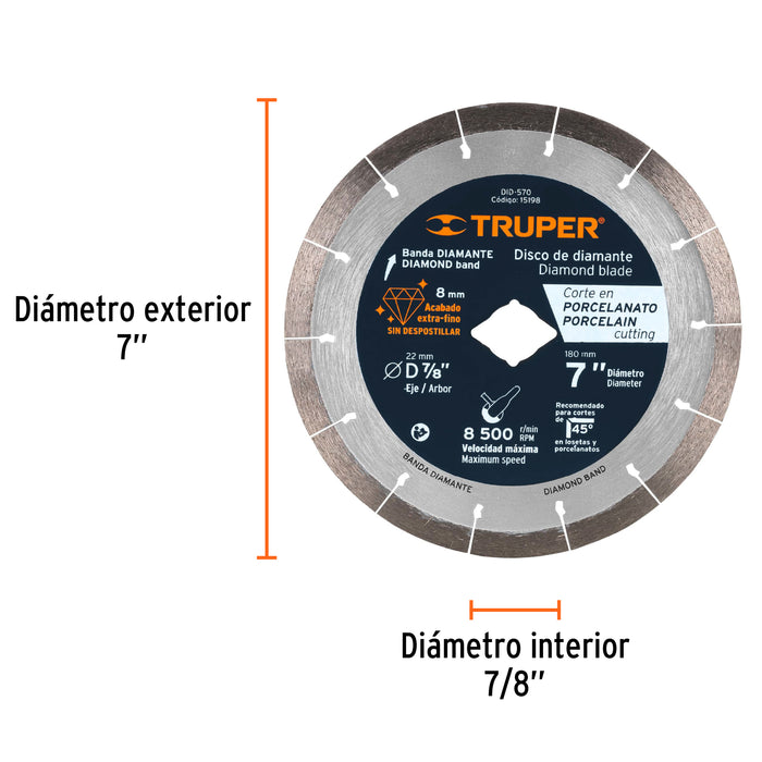 Disco de diamante de 7' x 1.6 mm corte de porcelanato 15198 DID-570
