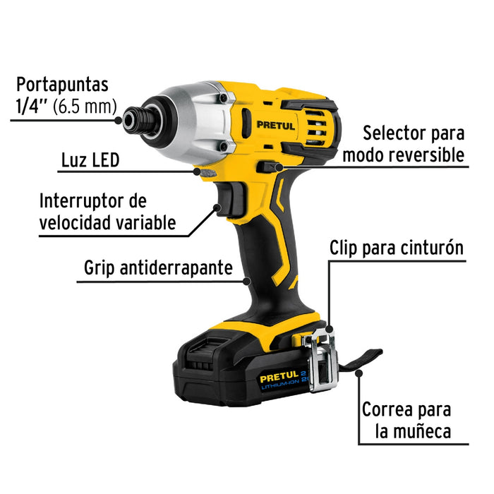 Destornillador de impacto inalámbrico 1/4', 20 V, Pretul 28269 DIMI-20P