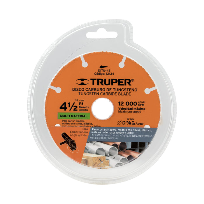 Disco 4-1/2' multimaterial de carburo de tungsteno, Truper 12134 DITU-45