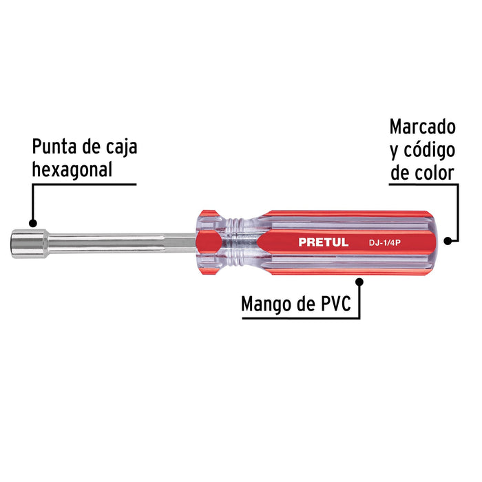 Desarmador de caja 1/4' mango de PVC, Pretul Código: 29989