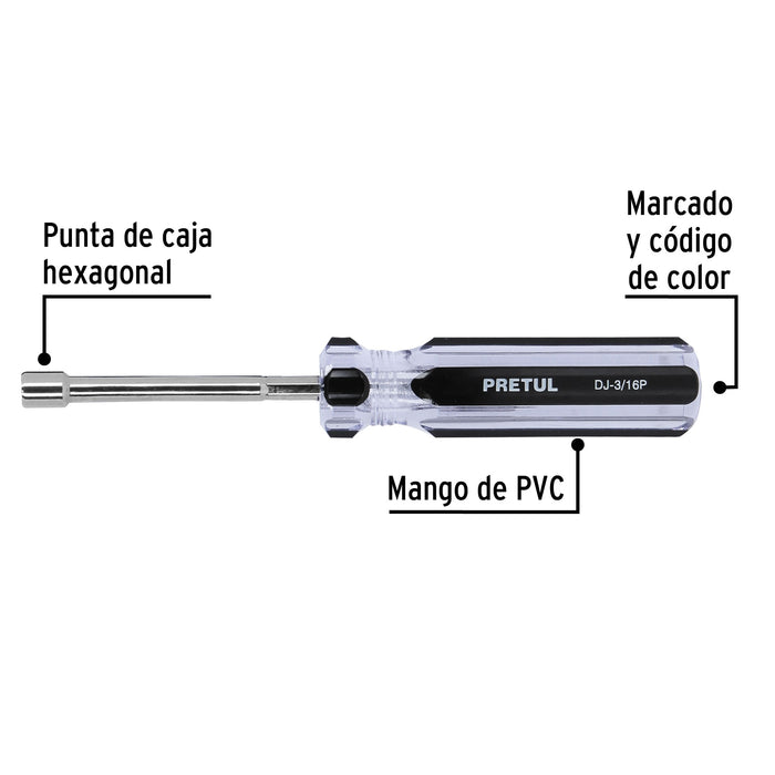 Desarmador de caja 3/16' mango de PVC, Pretul Código: 29988