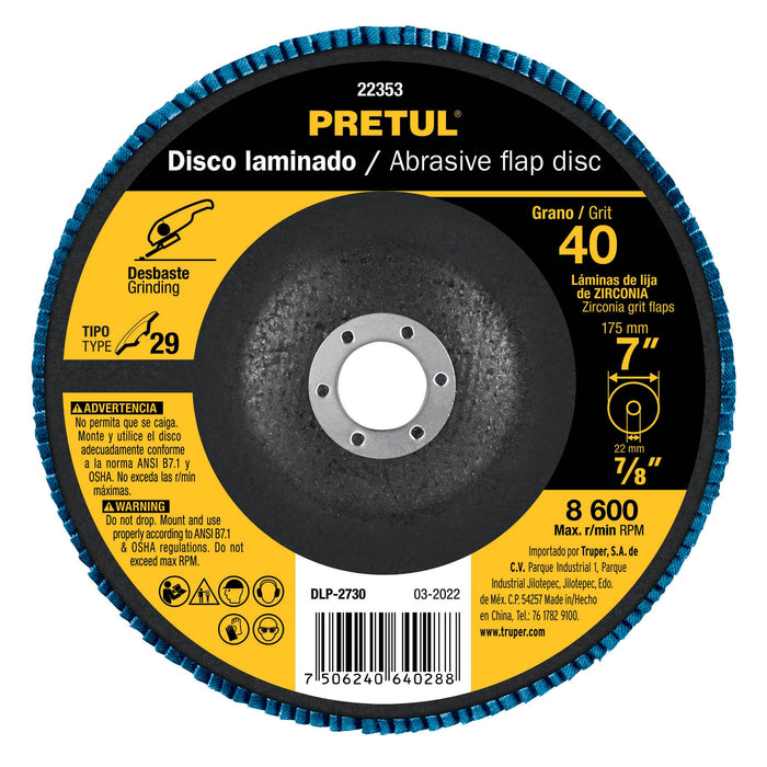 Disco 7' laminado grano 40 centro 7/8', Pretul 22353 DLP-2730