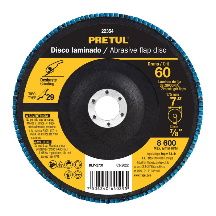 Disco 7' laminado grano 60 centro 7/8', Pretul 22354 DLP-2731