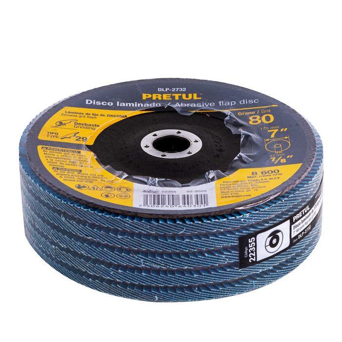 Disco 7' laminado grano 80 centro 7/8', Pretul 22355 DLP-2732