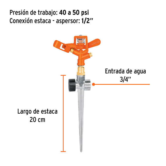 Aspersor metálico 11' una vía, doble chorro, estaca metálica 10327 DOS-11