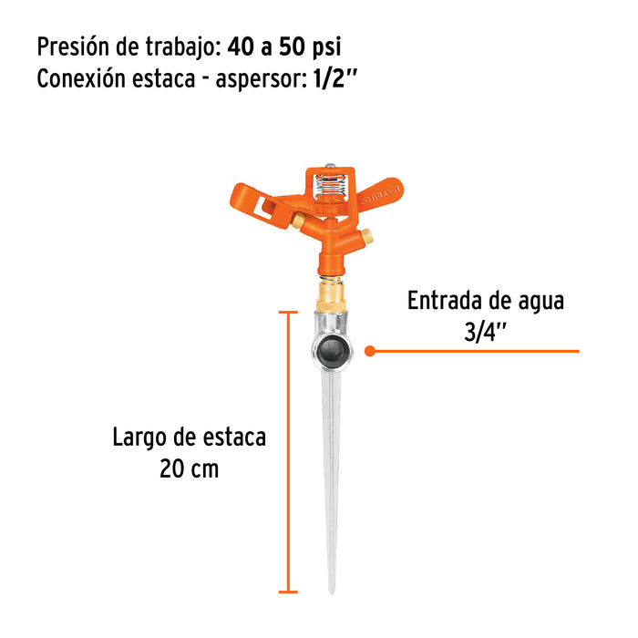 Aspersor metálico 11' una vía, doble chorro, estaca metálica 10327 DOS-11