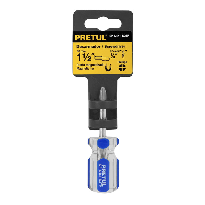 Desarmador de cruz 1/4 x 1-1/2' mango de PVC, Pretul 21476