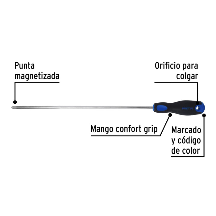 Desarmador de cruz 1/4' x 12' mango Comfort Grip, Pretul 28087