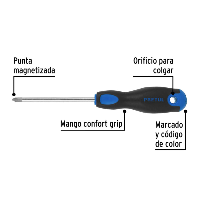 Desarmador de cruz 1/4' x 4' mango Comfort Grip, Pretul 21496