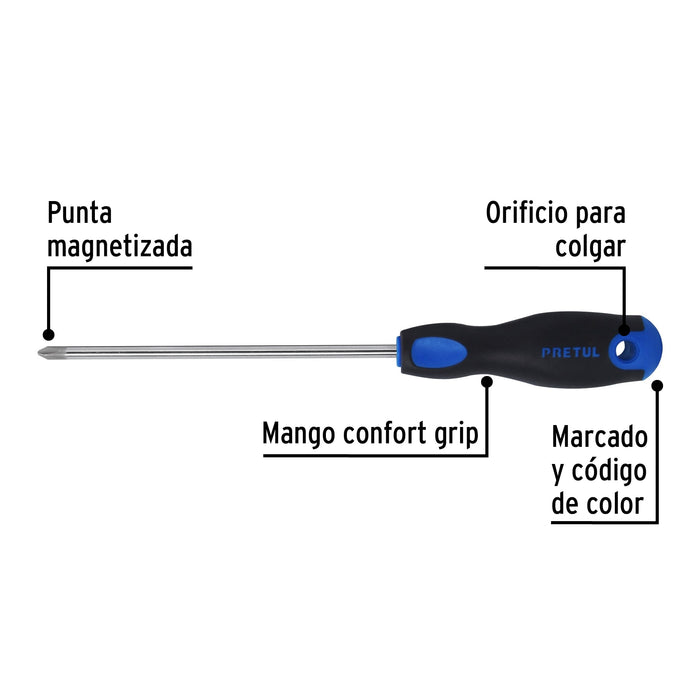 Desarmador de cruz 1/4' x 6' mango Comfort Grip, Pretul 21499
