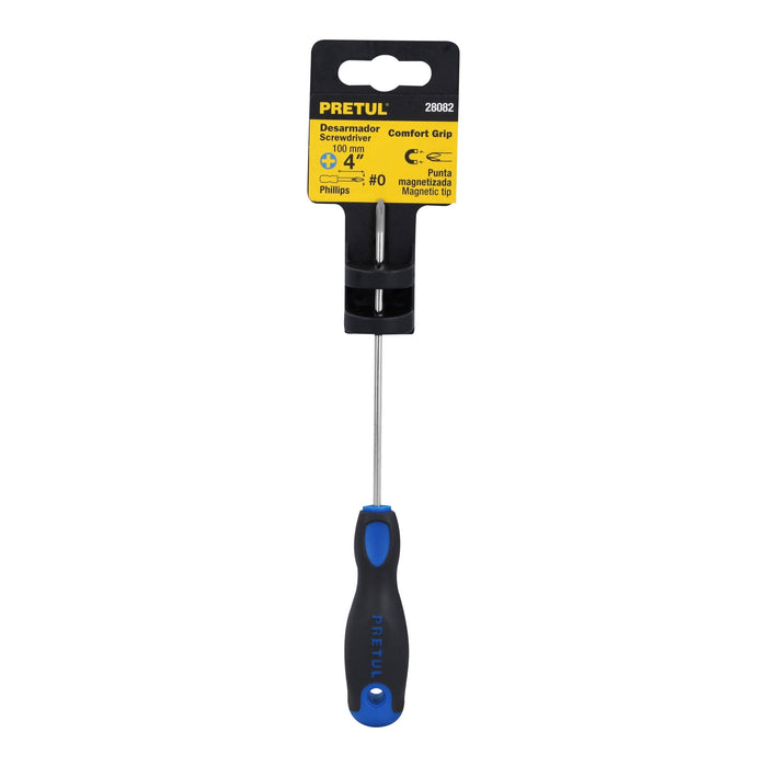 Desarmador de cruz 1/8' x 4' mango Comfort Grip, Pretul 28082