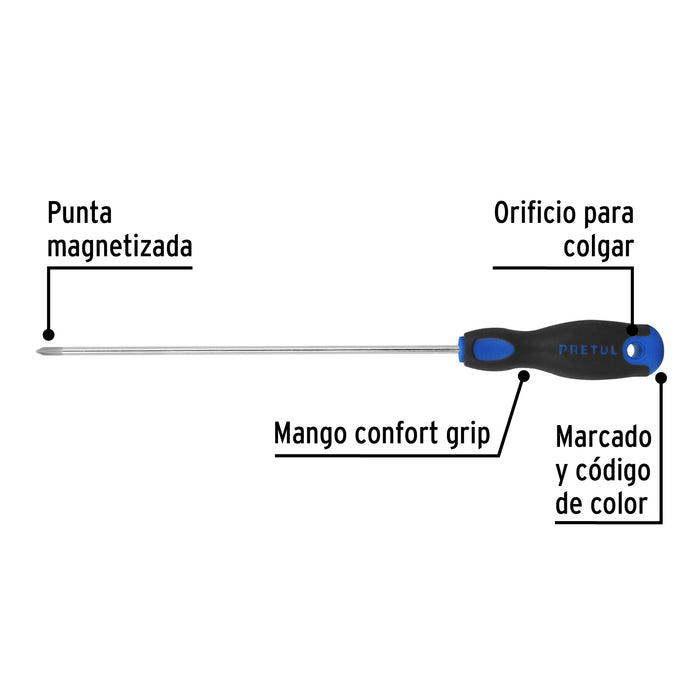 Desarmador de cruz 1/8' x 4' mango Comfort Grip, Pretul 28082