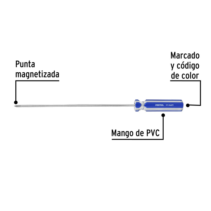 Desarmador de cruz 1/8' x 6' mango de PVC, Pretul 28077