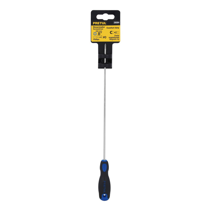 Desarmador de cruz 1/8' x 8' mango Comfort Grip, Pretul 28084