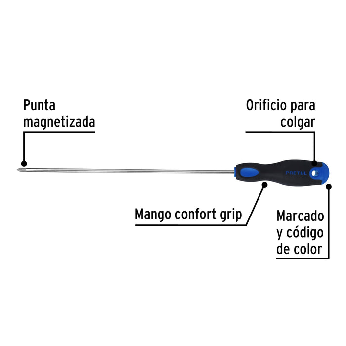 Desarmador de cruz 3/16' x 10' mango Comfort Grip, Pretul 28086