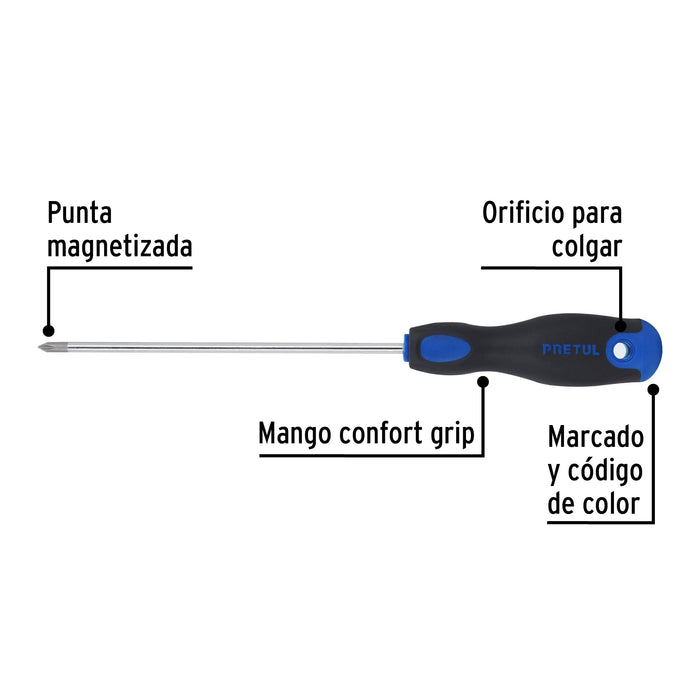 Desarmador de cruz 3/16' x 6' mango Comfort Grip, Pretul 21494
