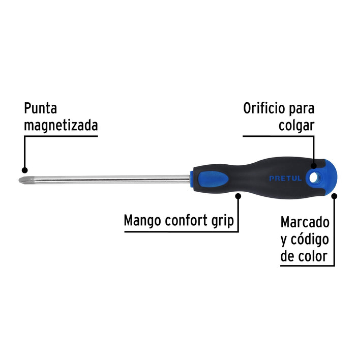Desarmador de cruz 5/16' x 6' mango Comfort Grip, Pretul 21492