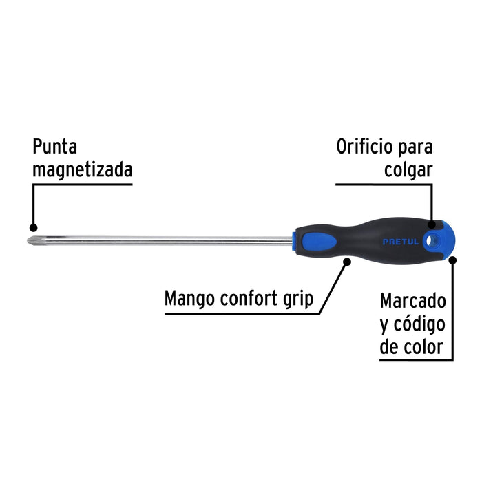 Desarmador de cruz 5/16' x 8' mango Comfort Grip, Pretul 28088