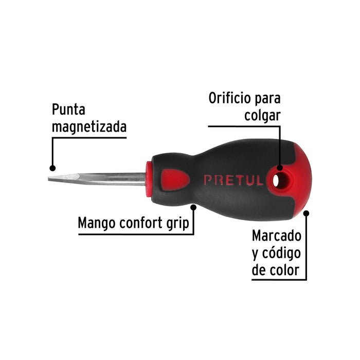 Desarmador plano 1/4' x 1-1/2'mango Comfort Grip, Pretul 21483