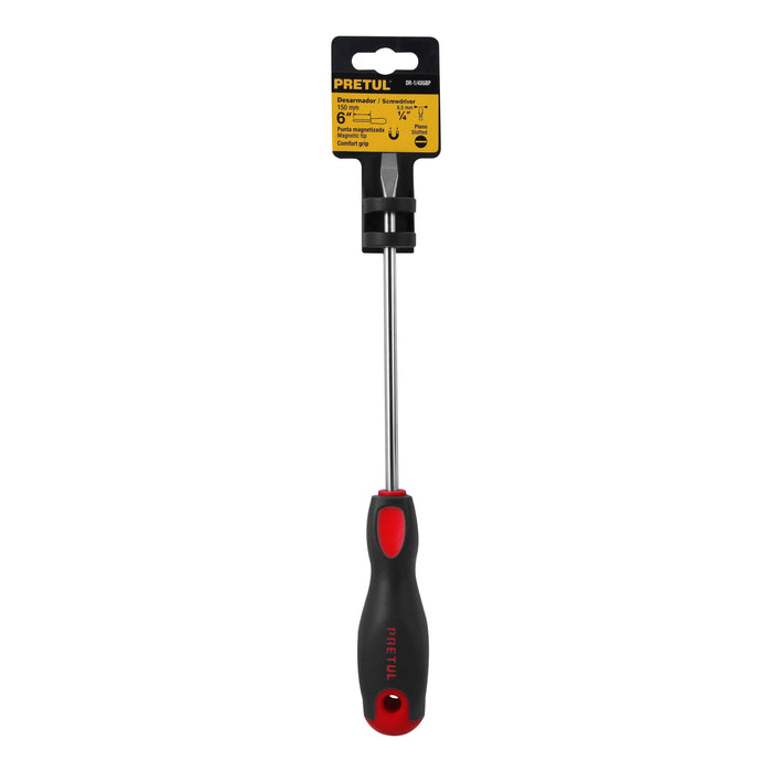 Desarmador plano 1/4' x 6'mango Comfort Grip, Pretul 21484