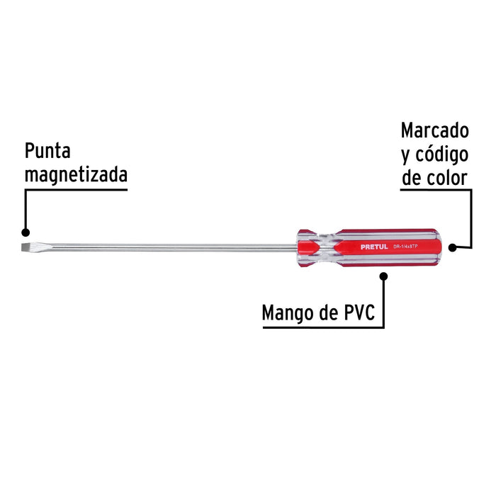 Desarmador plano 1/4 x 8' mango de PVC, Pretul 21460