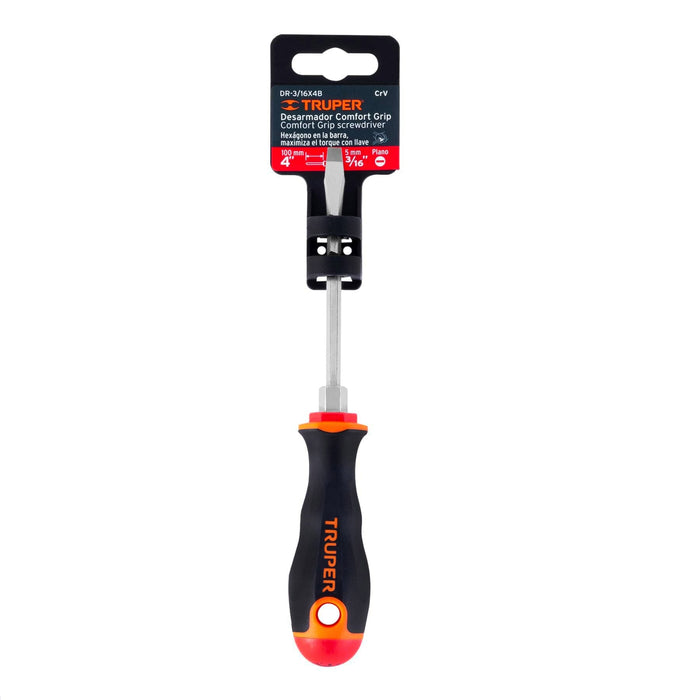 Desarmador plano 3/16' x 4' mango Comfort Grip, Truper Código: 13992