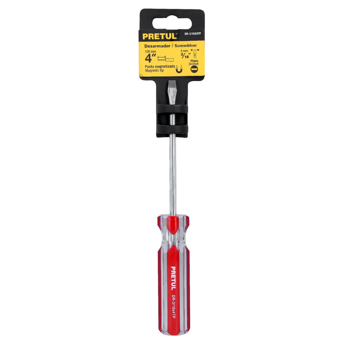 Desarmador plano 3/16 x 4' mango de PVC, Pretul 21458