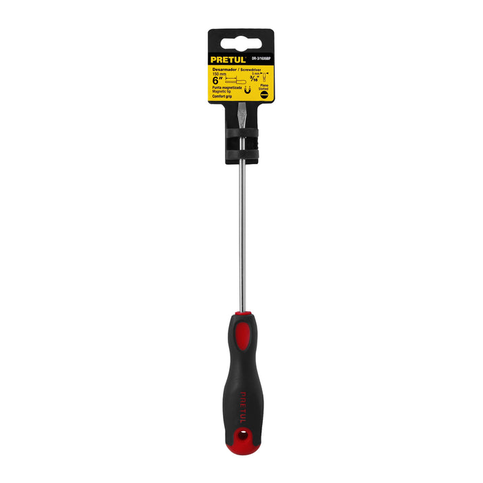 Desarmador plano 3/16 x 6' mango Comfort Grip, Pretul 21479