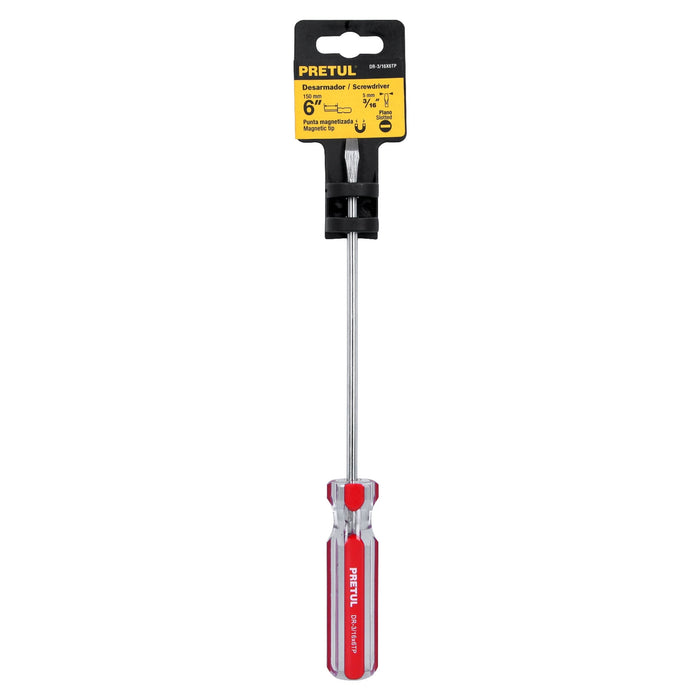 Desarmador plano 3/16 x 6' mango de PVC, Pretul 21457