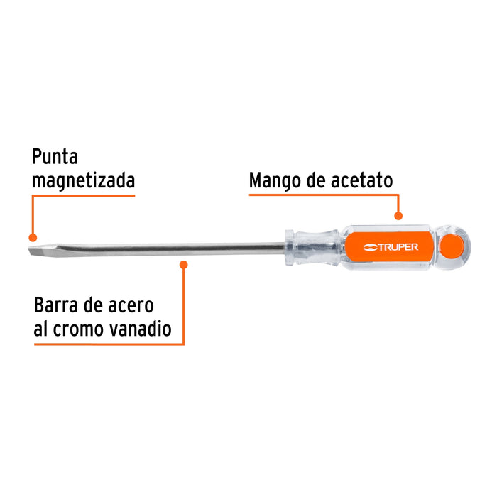 Desarmador plano 5/16' x 6' mango de acetato, Truper Código: 14002