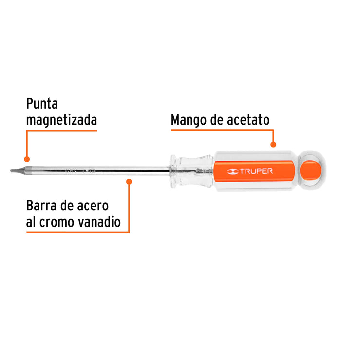 Desarmador punta Torx T 10 mango de acetato, Truper 15101 DT-10