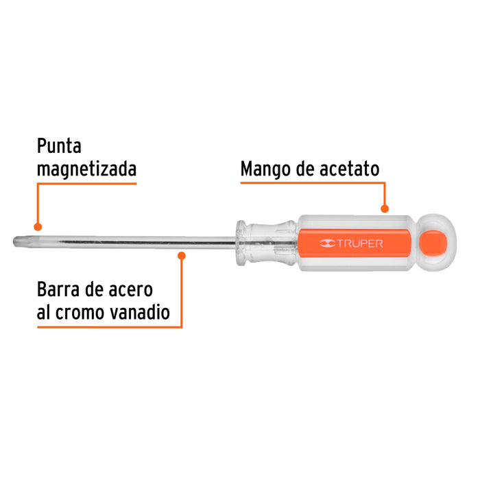 Desarmador punta Torx T 27 mango de acetato, Truper 15105 DT-27