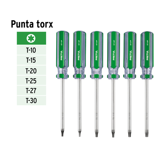 Juego de 6 desarmadores Torx mango de PVC, Pretul 27192 DT-6P