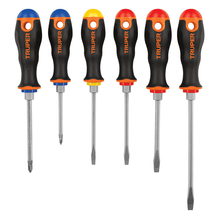 Juego de 6 desarmadores mango Comfort Grip, Truper 19621 DTJ-6B